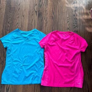 Set of two Solid Bright Blue and Pink Champion Exercise Athletic Shirts- Small
